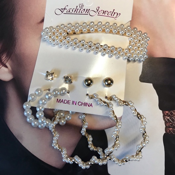 Set of five items earrings hair clip - Picture 2 of 4